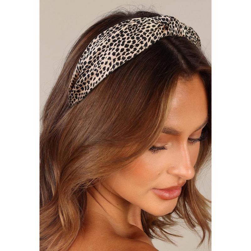 Knotted Fashion Hairbands and Hair Hoops: Non-Slip Top Knot Headbands with Leopard Print for Women and Girls - 4PCS Beige Brown Hair Accessories Set