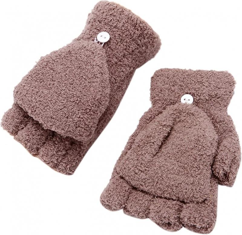 Gloves Women Winter Flip Warm Convertible Mittens Thermal Gloves Fuzzy Half Fingerless Mittens