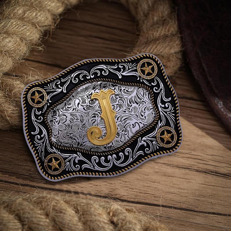 Western Belt Buckle Initial Letters ABCDJMR to Z Large Gold Cowboy Belt Buckle Cowboy Belt Buckles for Men Women