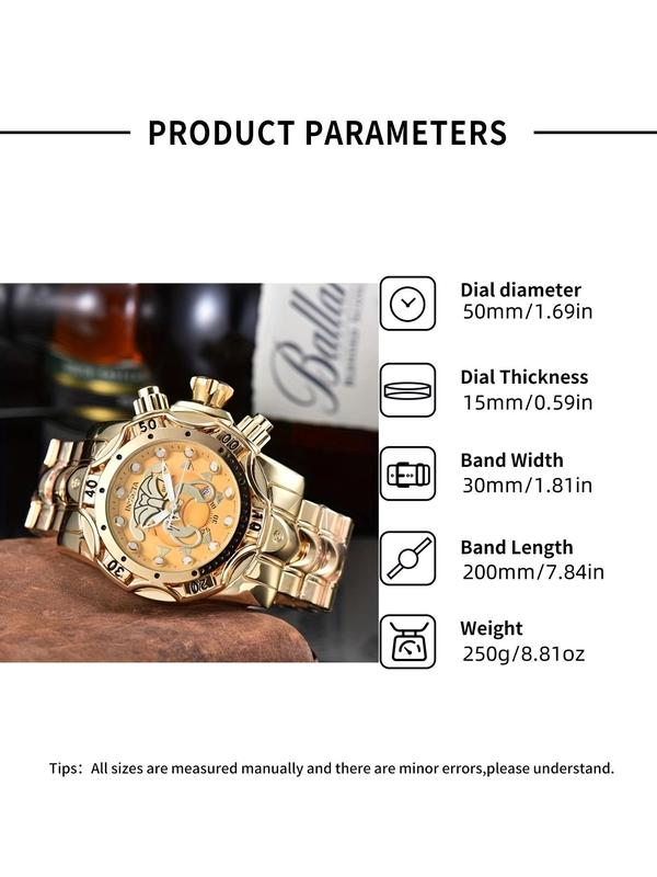 Men's Street Trend Dog Design Round Dial Quartz Watch, Fashionable Wristwatch with Stainless Steel Strap, Trendy Watch for Daily Life with Box