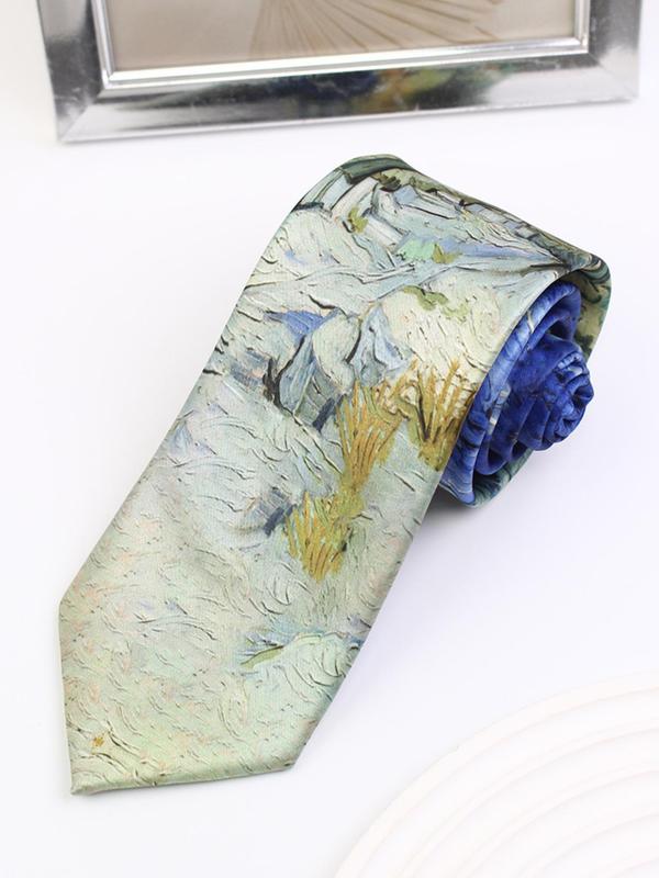 Unisex Street Style Colorblock Oil Painting Print Tie, Casual Trendy Tie for Work & Daily Wear, Fashion Accessories for Men & Women