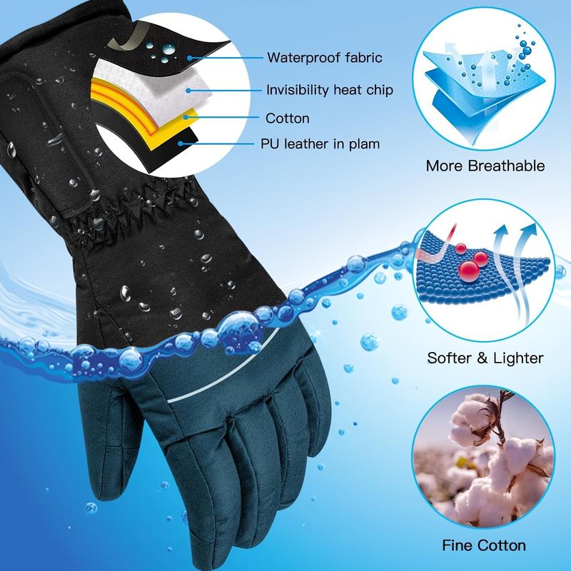 Heating gloves, men's and women's electric winter gloves, automatic thermostat and touch screen waterproof, suitable for all kinds of outdoor activities hiking, fishing, skiing, camping, black