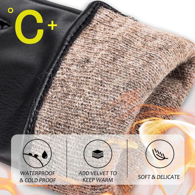 Leather Gloves for Women Winter Warm Gloves Touch Screen Warm Wool Lined Texting Driving Gloves