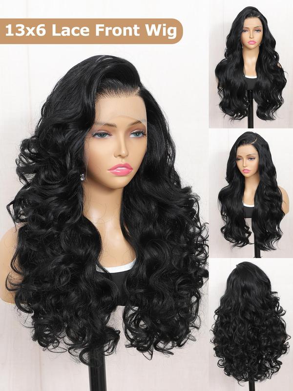 Long Body Wavy Wigs for Women, Gorgeous Fluffy Wigs without Bangs, Synthetic Lace Front Wigs for Party, Daily Use