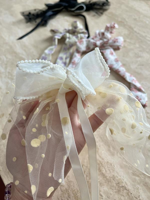 4 Pcs Hair Scrunchies with Ribbon Bow Long Hair Band Knotted Hair Bows Scrunchies floral hair scrunchies ribbon lace hair scrunchies with bowknot bowtie set