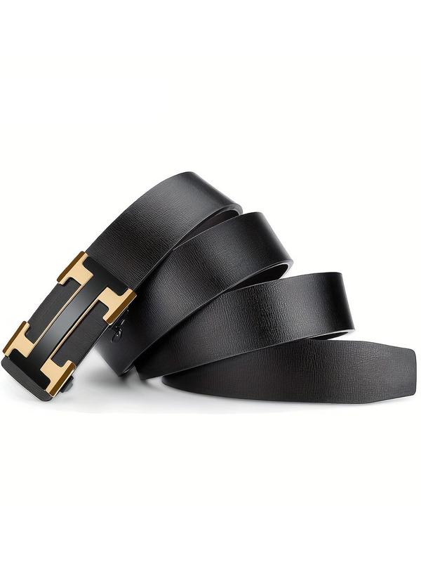 Men's Business Fashion H Buckle Belt, Casual Waistband for Jeans Trousers, Daily Clothing Decoration, Trendy All-match & Exquisite Belt for Birthday Gift