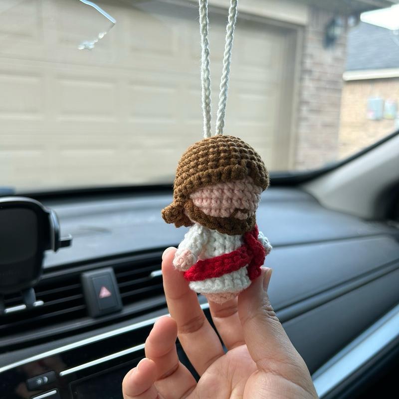 Handmade Crochet Jesus keychain   hanging