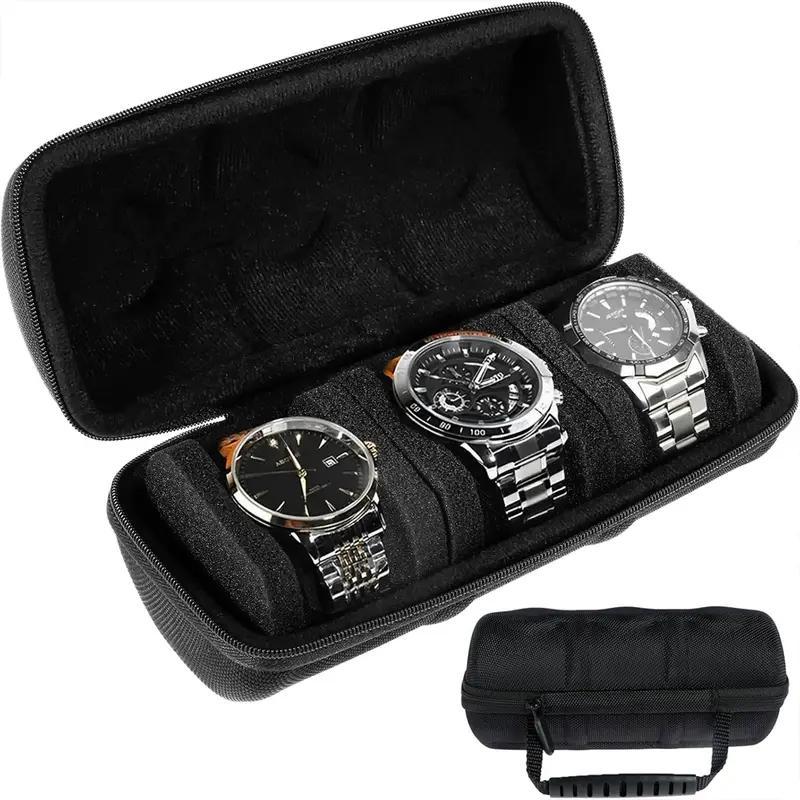 Watch Travel Case, 1 Count 3 5 Slots Watch Storage Organizer Box, Hardshell Watch Travel Case with Soft Foam Pillow & Handle for Men & Women's Watches