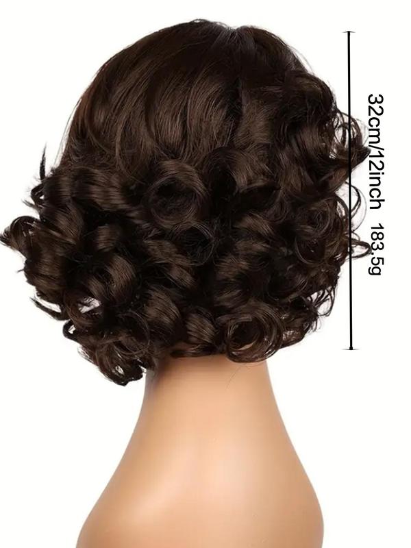 12 Inch Burgundy Short Afro Curly Wigs for Women, Gorgeous Fluffy Wigs with Side-swept Bangs, Synthetic Full Machine Wigs for Party, Daily Use, Glueless Wigs