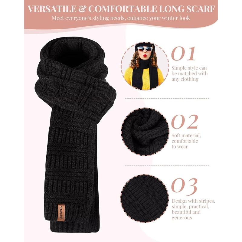 Womens Winter Beanie Scarf Gloves Set, Pom Pom Hat with Warm Fleece Lined Long Knit Scarf Touchscreen Gloves for Cold Weather