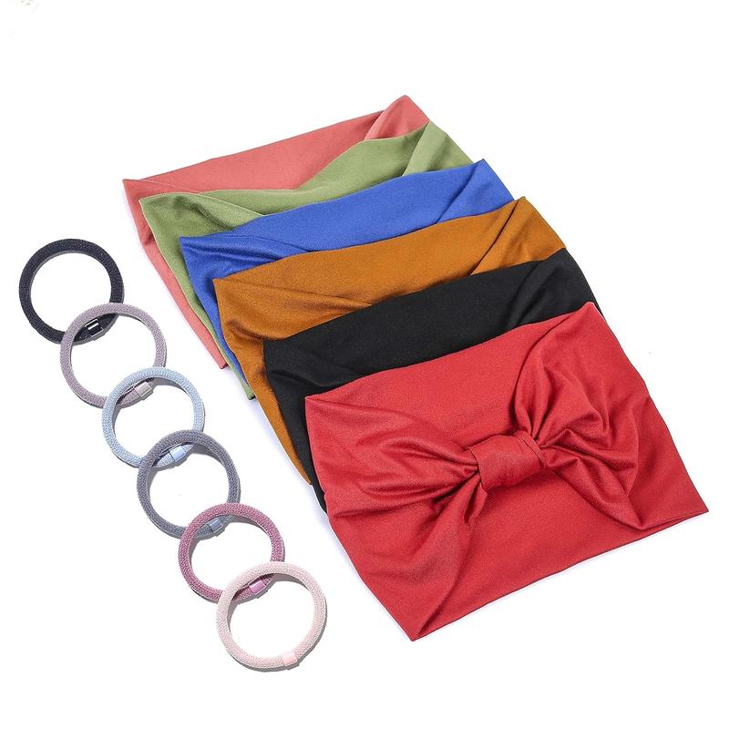 6 Pack Wide Headbands, Non-slip Soft Elastic Hairbands for Women, Yoga Running Sports Fitness Headbands, Knotted Cotton Headbands (Including 6 Headbands, Multi-Color)