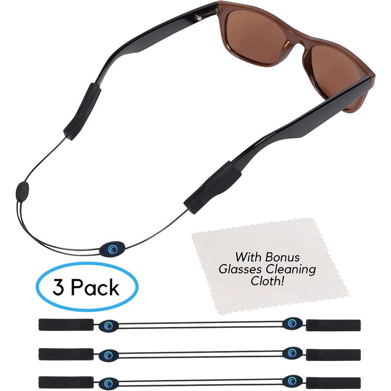 Adjustable Eyeglass Strap (3 Pack) - No Tail Sunglass Strap - Eyewear String Lanyard - With Bonus Cleaning Cloth - 3 Pack