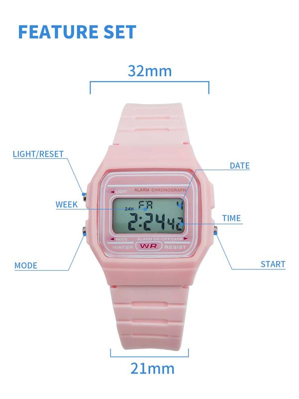 Unisex Casual Sports TPU Material Ultra-Thin Electronic Watch with Small Square Design