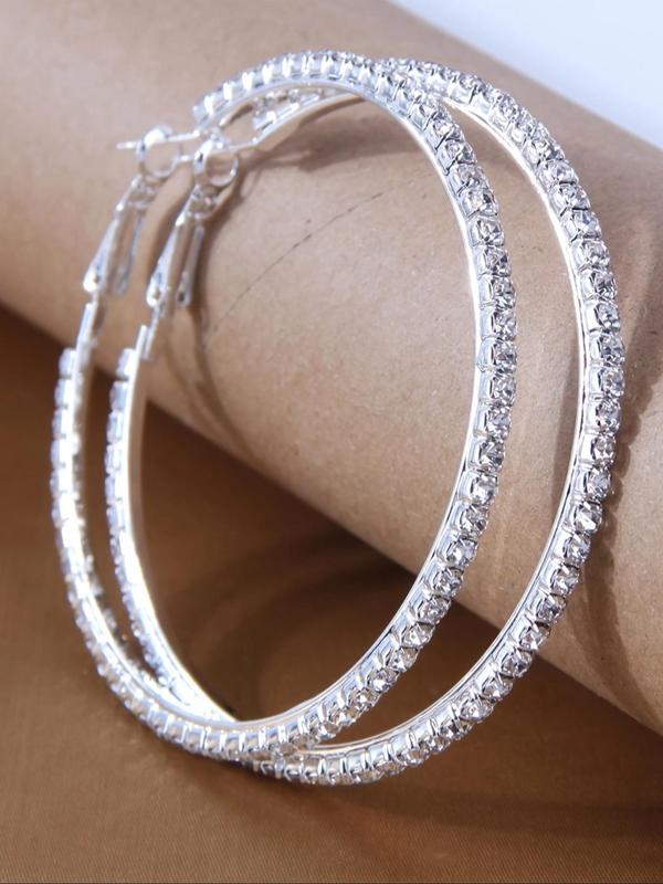 Women's Elegant Rhinestone Decor Hoop Earrings, 1 Pair Fashion Glittering Hoop Earrings for Party, Daily Decor, Trendy All-match Luxury Jewelry As Birthday Gift for Women & Girls