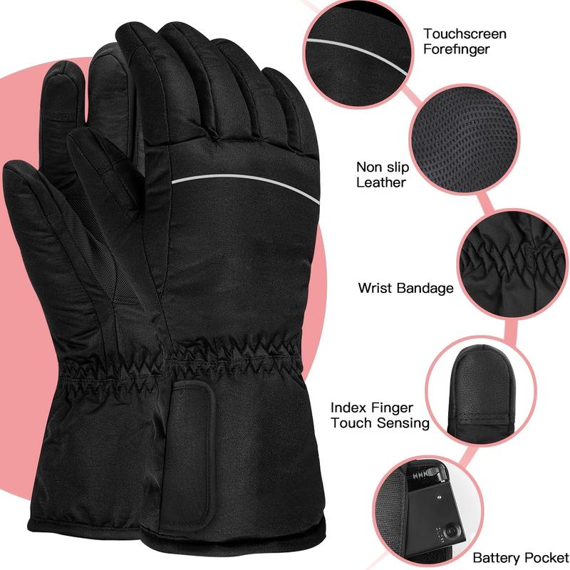 Heating gloves, men's and women's electric winter gloves, automatic thermostat and touch screen waterproof, suitable for all kinds of outdoor activities hiking, fishing, skiing, camping, black