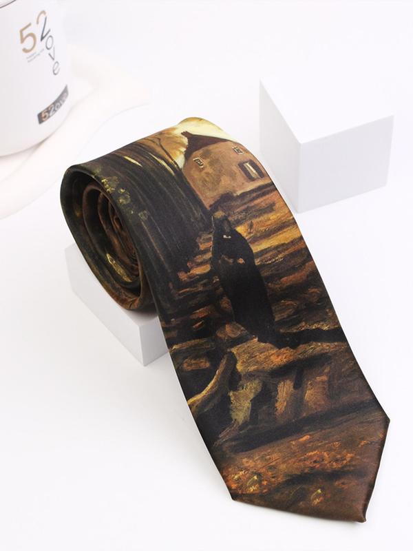 Unisex Street Style Colorblock Oil Painting Print Tie, Casual Trendy Tie for Work & Daily Wear, Fashion Accessories for Men & Women