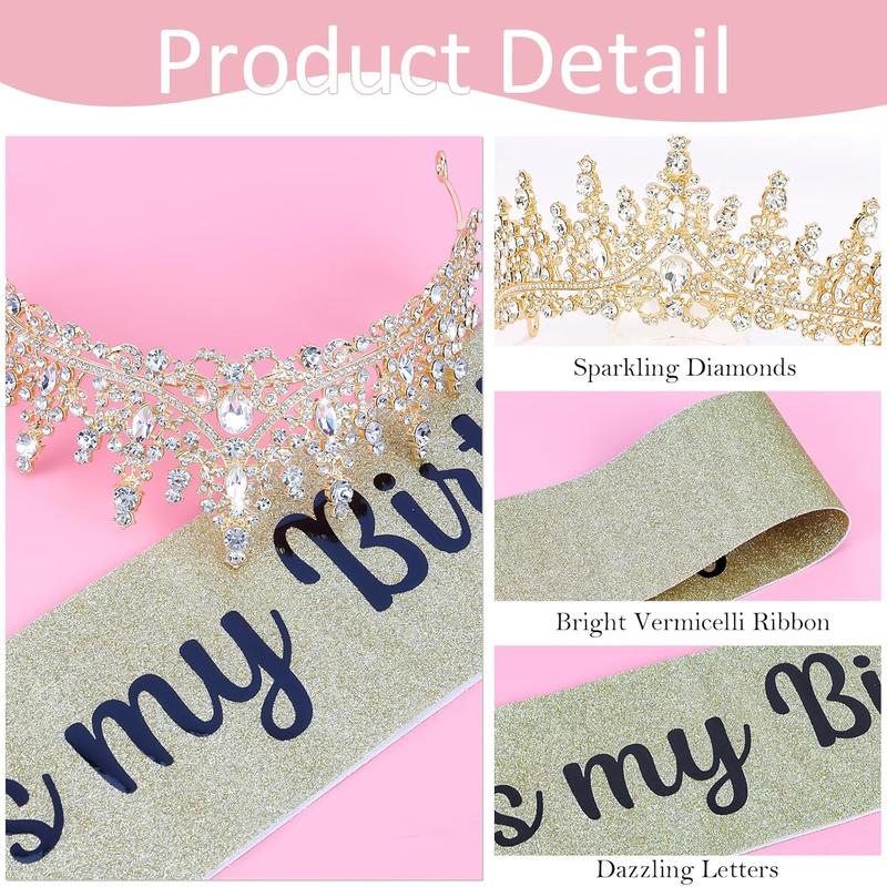 Birthday Crown for Women and It's My Birthday Sash, Birthday Tiaras Set for Girls Happy Birthday Decorations Birthday Headbands Girls Gifts Birthday Accessories for Her Birthday Party ()