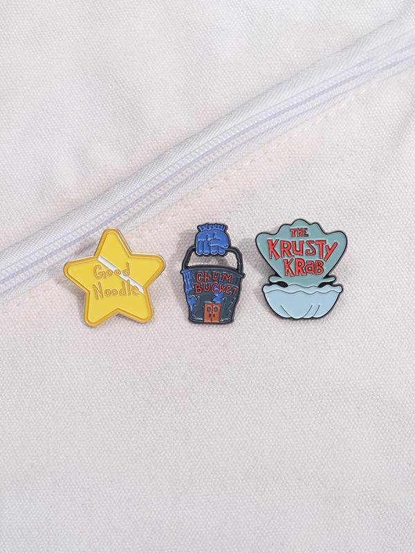 Cute Cartoon Star & Shell & Bucket Design Brooch, Fashion Alloy Badge for Women & Men, Enamel Pin Suitable for Backpacks, Jeans, Scarves, Hats Decoration