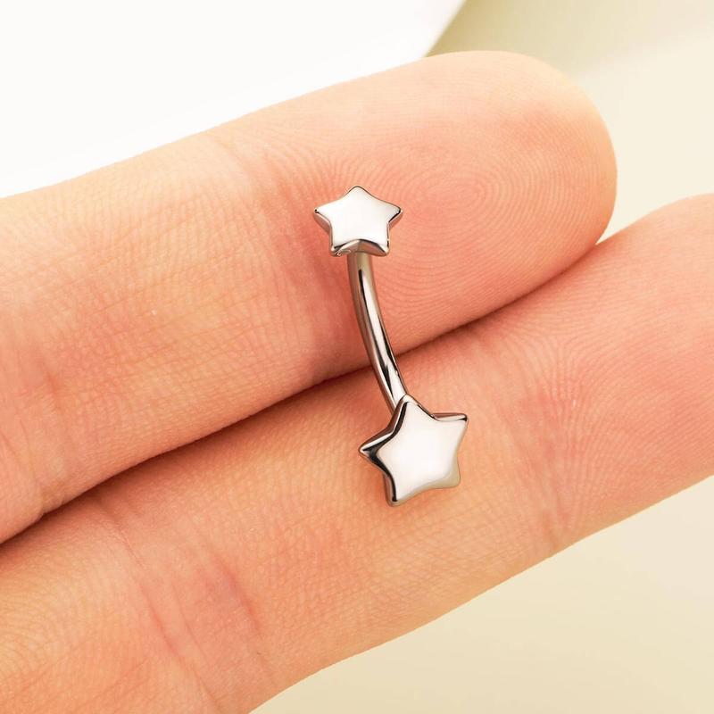 Oufer Titanium Internally Threaded Cute Star Belly Button Ring 14G