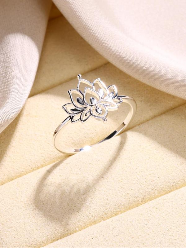 Elegant Lotus Flower Design Ring, 2024 New Trendy Stainless Steel Jewelry for Women, Fashion Accessories for Daily Wear