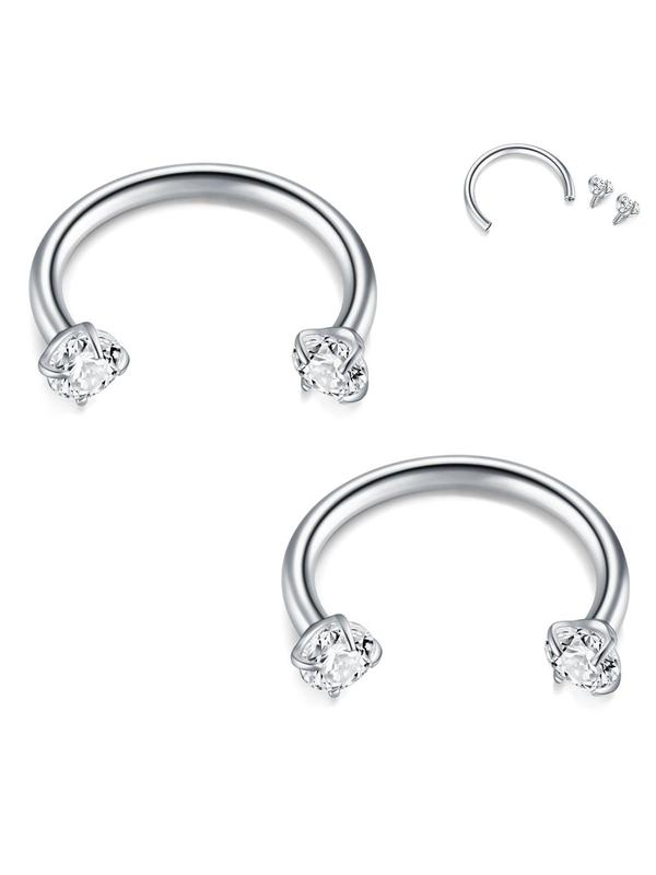 4pcs set Rhinestone Decorated Flower Shaped Nose Ring, Body Piercing Jewelry for Women & Men, U Shaped Stainless Steel Accessory