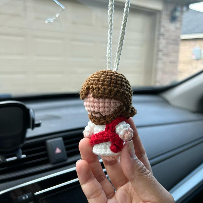 Handmade Crochet Jesus keychain   hanging