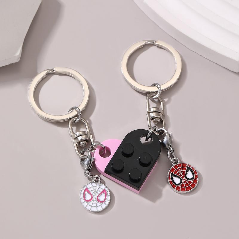 Matching Heart Keychains for Couples Best Friends Brick Heart Keychain Set with Spider Charms Christmas Valentines Day Gifts