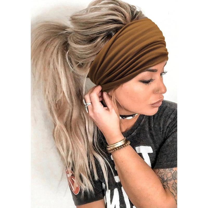 Wide Headbands for Women Black Stylish Head Wraps Boho Thick Hairbands Large Sport Yoga Turban Headband Hair Accessories (Pack of 4)