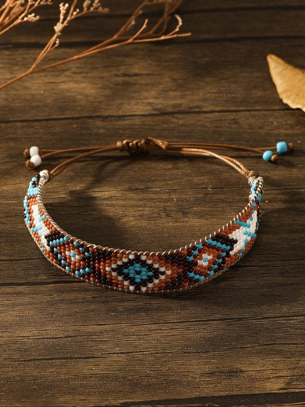 Boho Style Beaded Decor Bracelet, Rice Beads Hand-woven Bracelet, Girls Birthday Gift, Vintage Jewellery for Women & Men, Fashion Accessories for Daily Wear