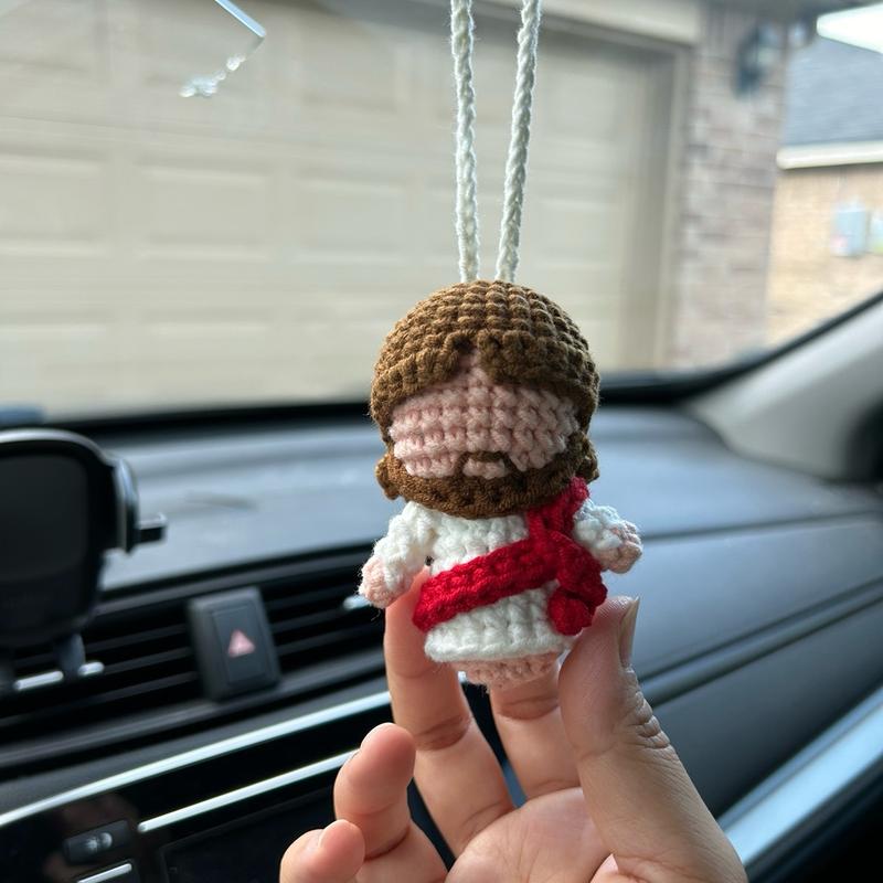 Handmade Crochet Jesus keychain   hanging