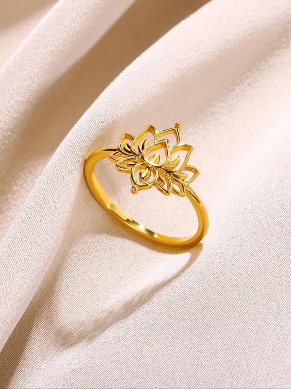 Elegant Lotus Flower Design Ring, 2024 New Trendy Stainless Steel Jewelry for Women, Fashion Accessories for Daily Wear