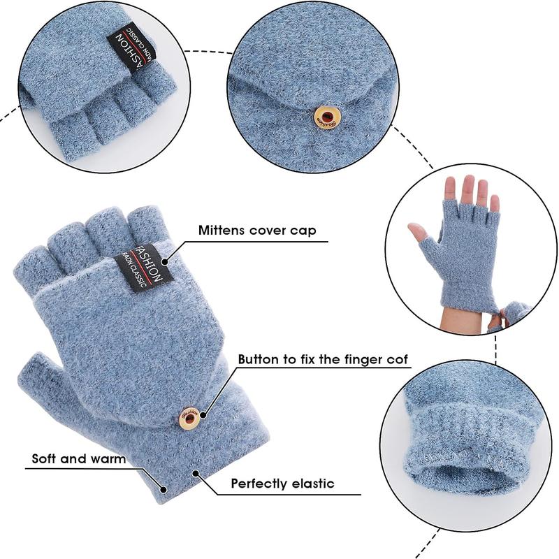 Fingerless Gloves for Women and Men, Winter Gloves Warm  Knit Flip Fingerless Gloves with Cover Convertible Mittens