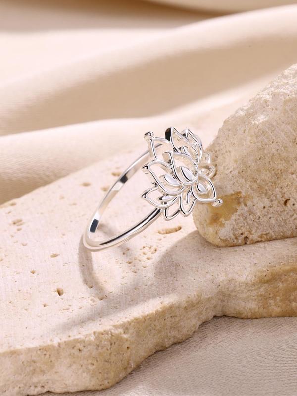 Elegant Lotus Flower Design Ring, 2024 New Trendy Stainless Steel Jewelry for Women, Fashion Accessories for Daily Wear