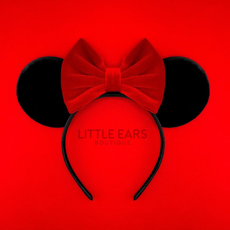 Red Bow & Black Velvet Mickey Ears