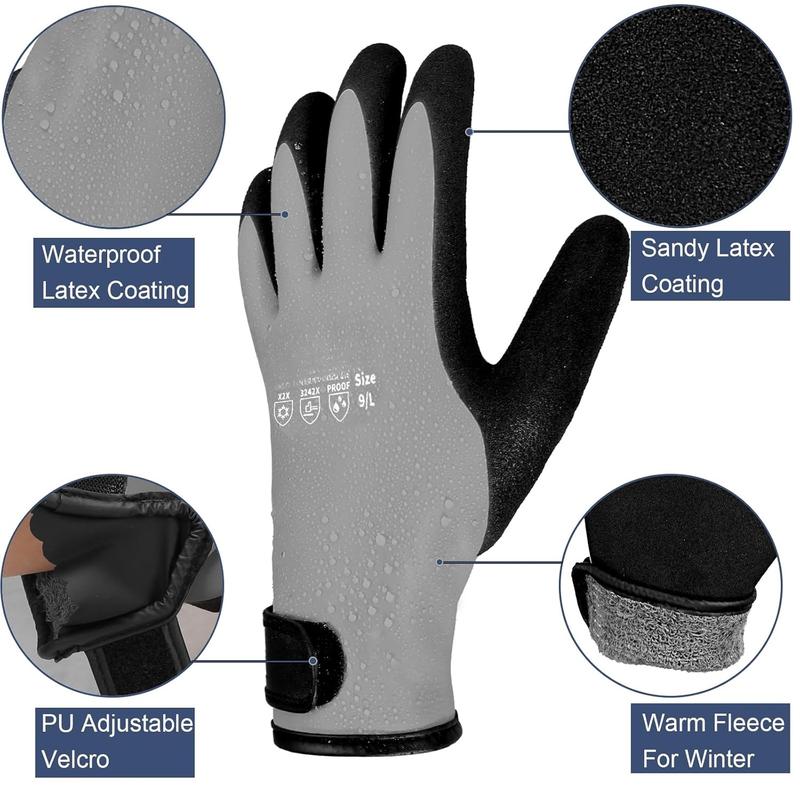 Waterproof Gloves for Men & Women,Winter Work Gloves for Cold Weather,Waterproof Work Gloves with Grip,Winter Freezer Gloves for Working,Gardening, Fishing, Construction Worker (Grey,Large)