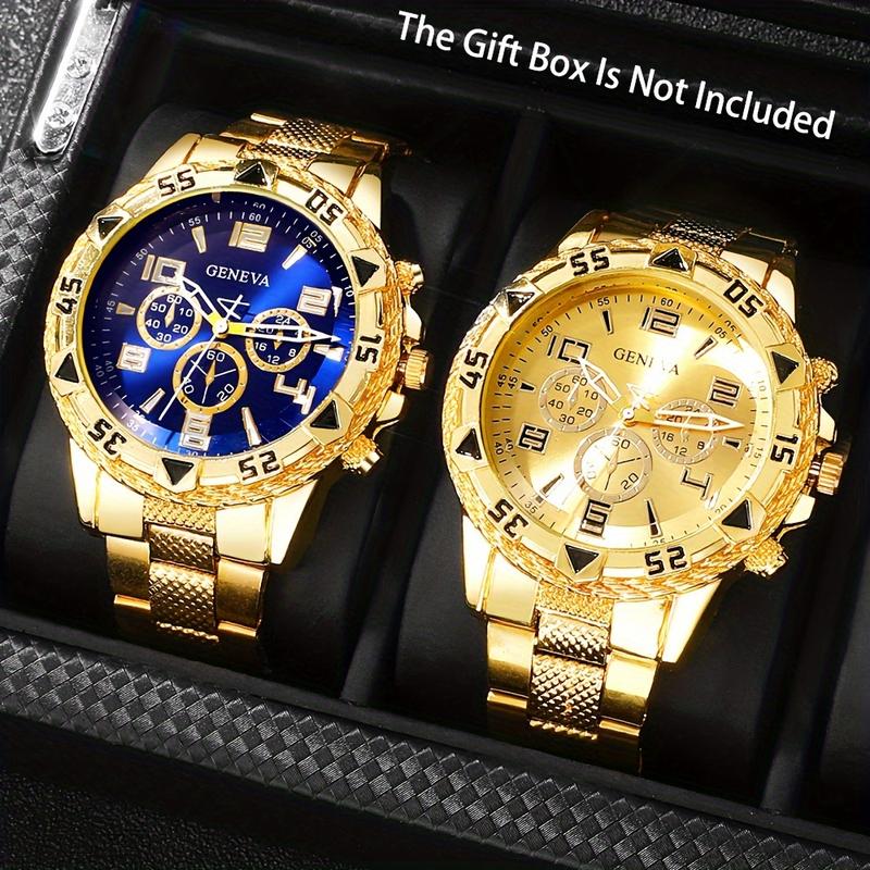 3pc 2pc Geneva Quartz Watch Set for Men - Cool and Handsome Style, Round Dial, Non-Waterproof, Stainless Steel Strap, Zinc Alloy Case, Electronic Movement - Ideal Gift for Valentine's, Easter, Ramadan, Birthdays, Christmas, Eid Al-Adha