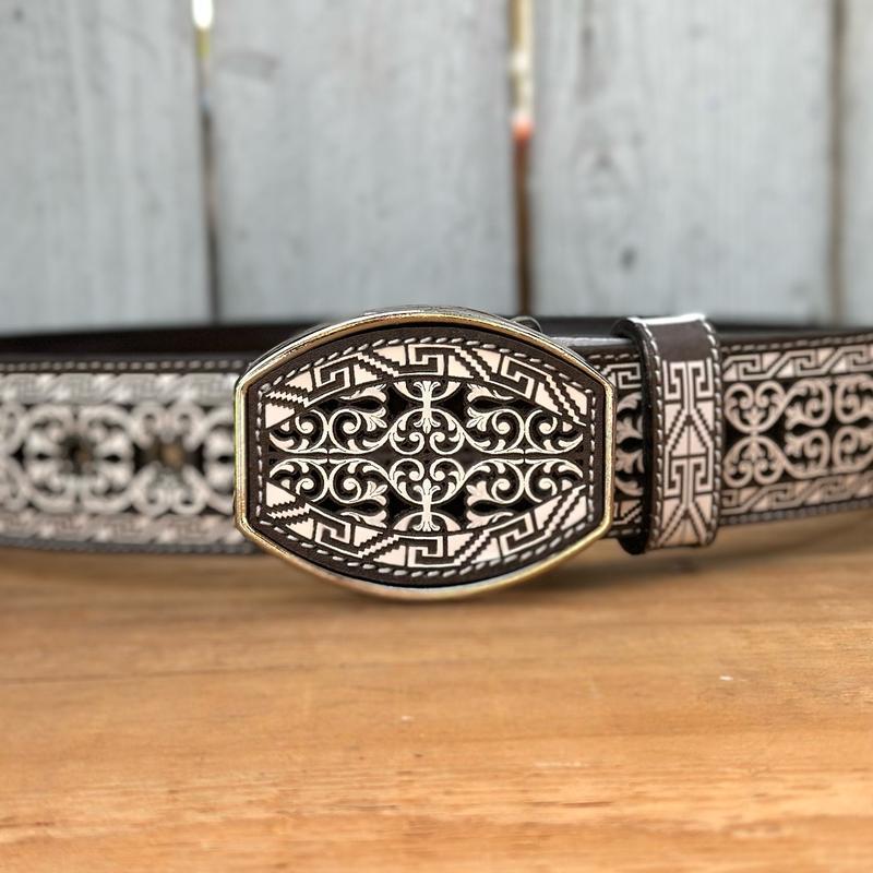 Cinturón “Greco” Laser Cut de Piel para Hombre - Hecho en México