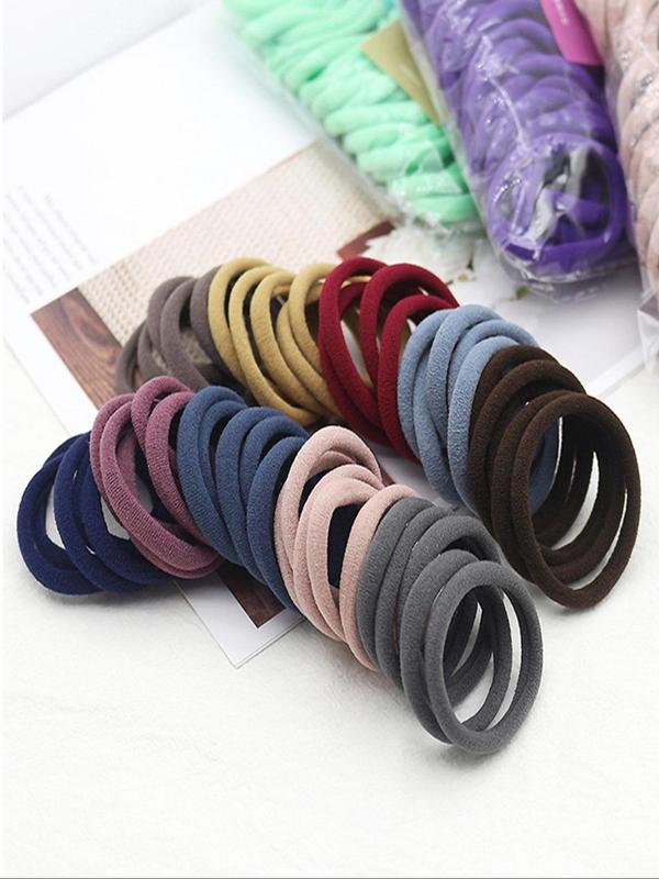 Spring Summer Women's Simple Style Plain Hair Tie for Ponytail Holder, 100pcs Casual Hair Ties for Summer Hairstyles, Trendy Elastic Hair Tie for Women & Girls, Minimalist Headwear Suitable for Thick Hair for Daily Use