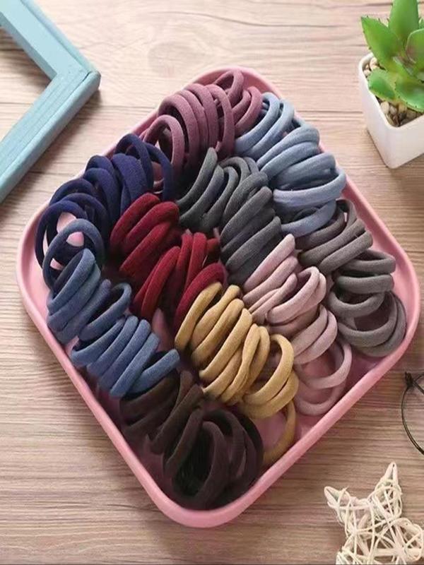 Spring Summer Women's Simple Style Plain Hair Tie for Ponytail Holder, 100pcs Casual Hair Ties for Summer Hairstyles, Trendy Elastic Hair Tie for Women & Girls, Minimalist Headwear Suitable for Thick Hair for Daily Use