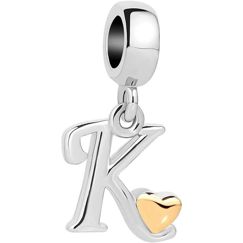 QueenCharms Initial A-Z Letter Charm Golden Heart Alphabet Dangle Beads for Bracelets & Necklaces