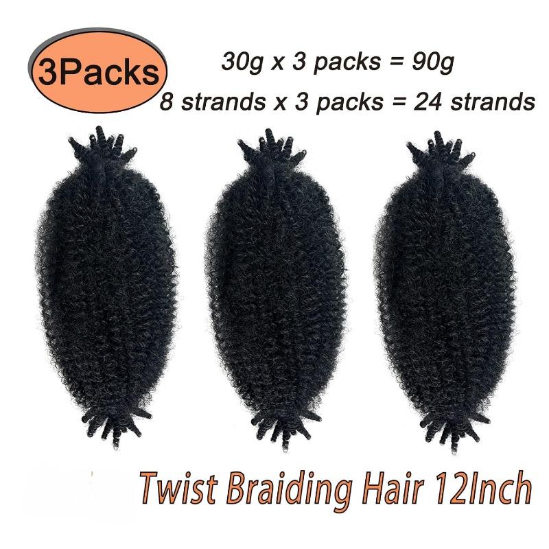 3 Packs Twist Braiding Hair, 12 Inch Pre-Separated Springy Afro Twist Hair Kinky Twist Crochet Hair Braids for Distressed Soft Locs Spring Twist Hair for Women (12 Inch (Pack of 3), 1B)