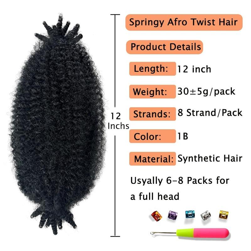 3 Packs Twist Braiding Hair, 12 Inch Pre-Separated Springy Afro Twist Hair Kinky Twist Crochet Hair Braids for Distressed Soft Locs Spring Twist Hair for Women (12 Inch (Pack of 3), 1B)