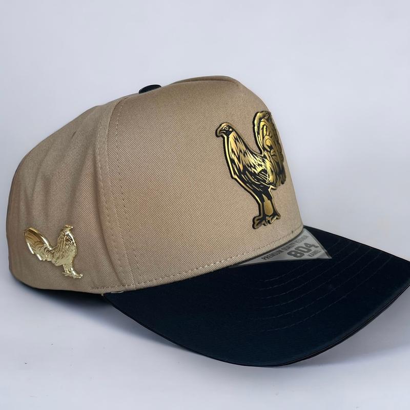 Rooster Hat  with a rooster pin on the right side  SnapBack Adjustable.