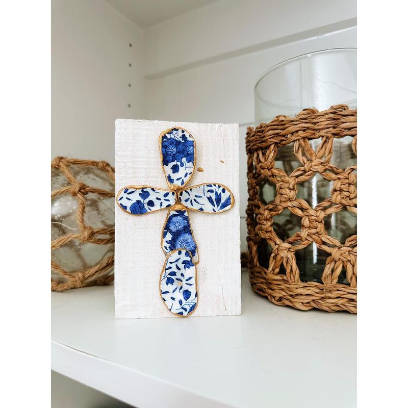 Small Blue & White Chinoiserie Cross