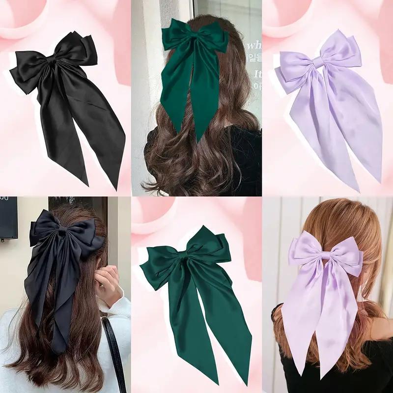 Solid Color Bow Decor Hair Clip (6 Counts set), Elegant Long Bowknot Design Hair Accessories for Women & Girls, Fashion Hair Accessories for Daily Wear