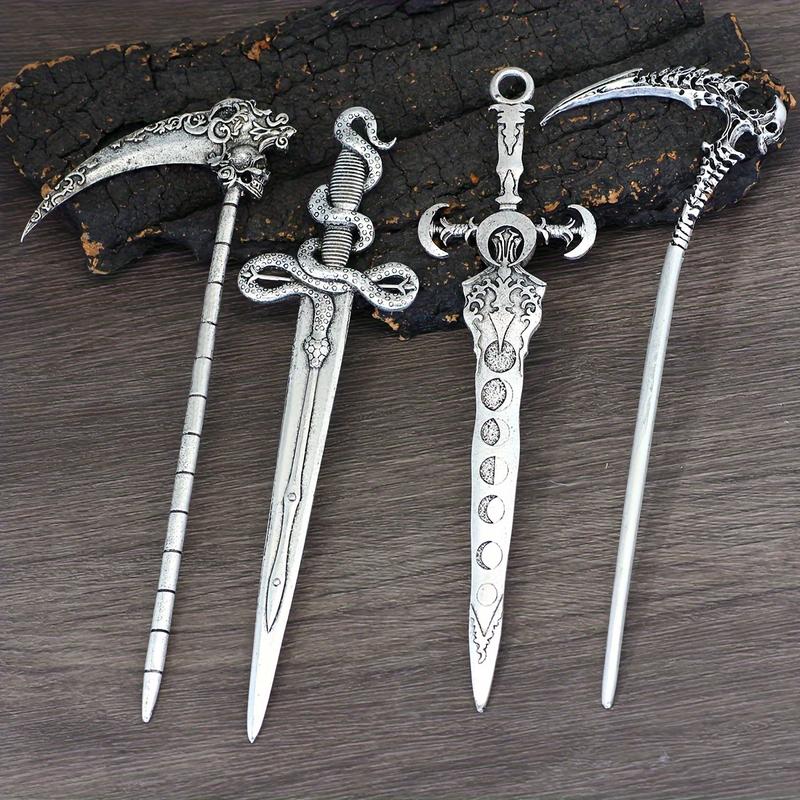 4-piece set of Witch Death Skull Hairpin Moon Sword Hair Stick Retro Snake Sword Hairpin Jewelry Hairpin Women