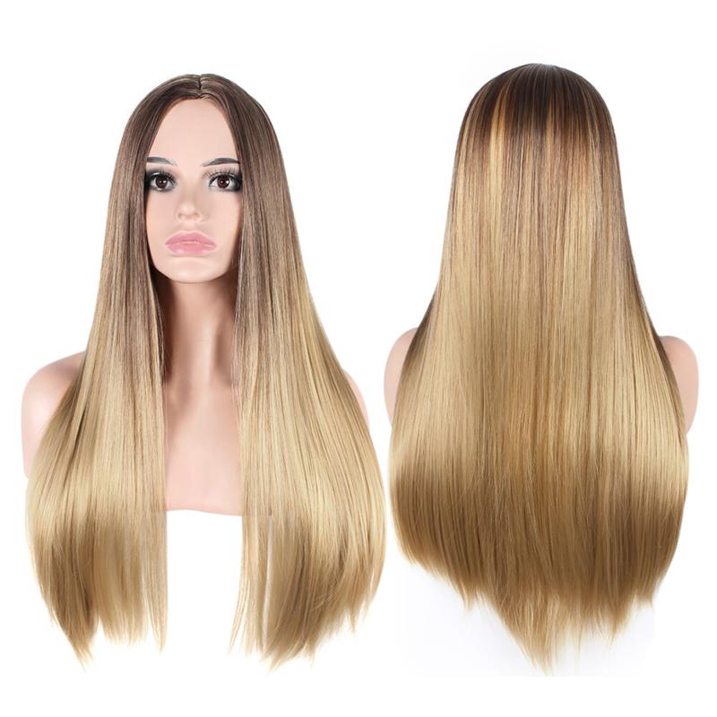 Women Real Long Straight Hair Wigs Ladies Natural Ombre Blonde Cosplay Full Wig