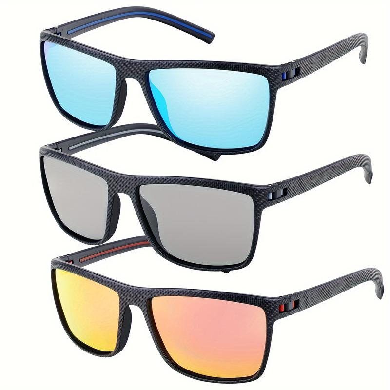 3 Pairs, Trendy Cool Square Frame Polarized Fashion Glasses Set, For Men Women Outdoor Party Vacation Travel Driving Supplies Photo Props, Ideal Choice For Gifts