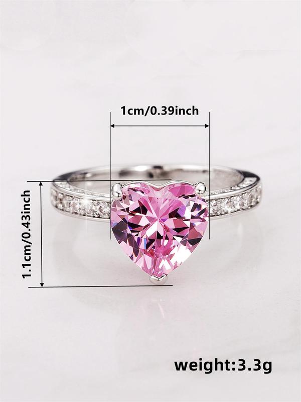 Elegant Rhinestone Decor Heart Design Promise Ring, Fashion Engagement Ring for Women for Party, Daily Decor, Trendy All-match Vintage Jewelry As Birthday Gift