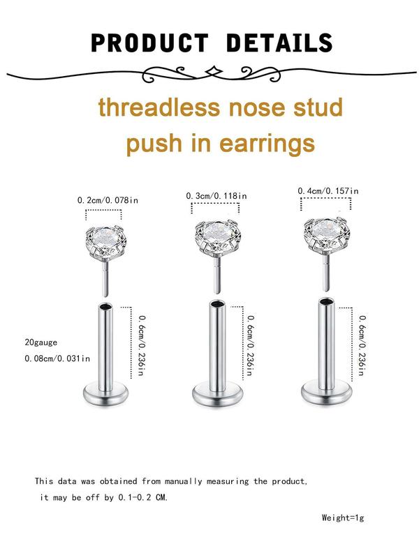 Rhinestone Decor Nose Studs, Stainless Steel Nose Rings, Body Piercing Jewelry for Women & Men, Trendy All-match & Exquisite Jewelry for Birthday Gift